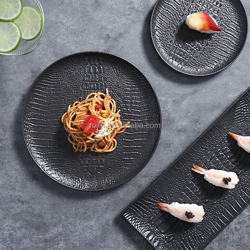 Черный керамический обеденный сервиз для отеля, современный стиль, 10,5-дюймовая фарфоровая тарелка для стейка, набор посуды, принадлежности для ресторанов, фарфоровые тарелки