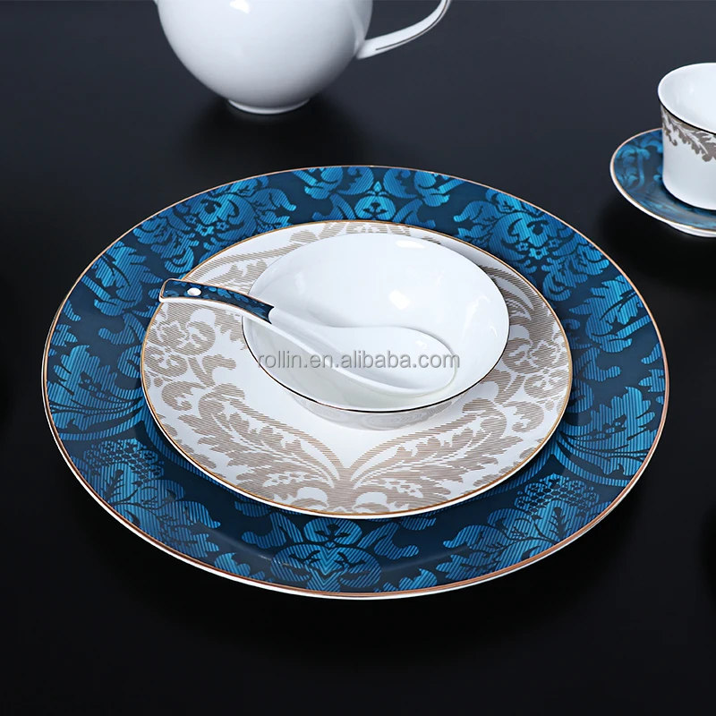 Королевские наборы посуды, высококачественный фарфор, тонкий фарфор с золотой оправой, костяной фарфор, роскошная посуда, набор тарелок для ресторана
