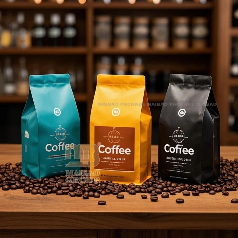 Изготовленный на заказ черный пакет для кофе под частной маркой с плоским дном с застежкой-молнией и клапаном, биоразлагаемая алюминиевая фольга, упаковка для чая, пластиковый пакет для кофе