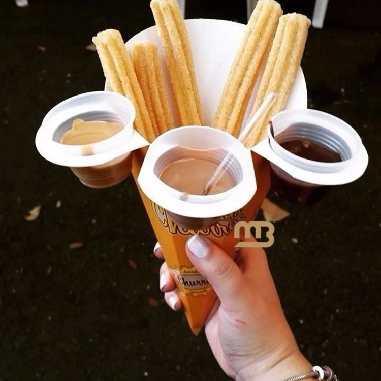 Изготовленная на заказ еда на вынос, бумажная коробка для картофеля фри, одноразовая бумажная коробка для чуррос с отверстиями для соуса, конусы, упаковочная коробка для чуррос