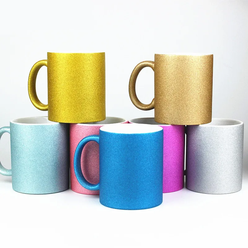 Custom Ceramic Coffee Mugs Glitter Thermal Transfer Sublimation Cup 11oz Customizable Shimmer Coffee Cups