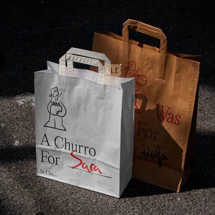 Изготовленный на заказ пакет из переработанной крафт-бумаги с логотипом, экологически чистый упаковочный пакет для доставки еды, бумажный пакет на вынос для ресторана