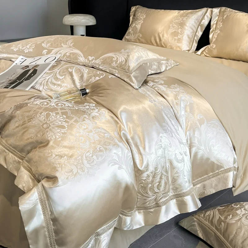 Индивидуальный жаккардовый вышитый хлопок, качество 60, хлопок, пододеяльник, комплект из четырех предметов, свадебный комплект постельного белья