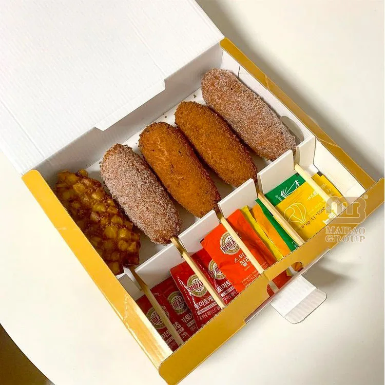 Одноразовая гофрированная крафт-бумага Коробка для поп-корна для собак Коробки для упаковки обедов на вынос Коробки и упаковка для хот-догов по индивидуальному заказу