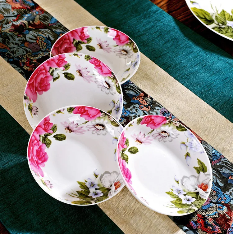 Wholesale Jingdezhen Ceramic Tableware Floral Bone China Tableware Bowls and Plates Set