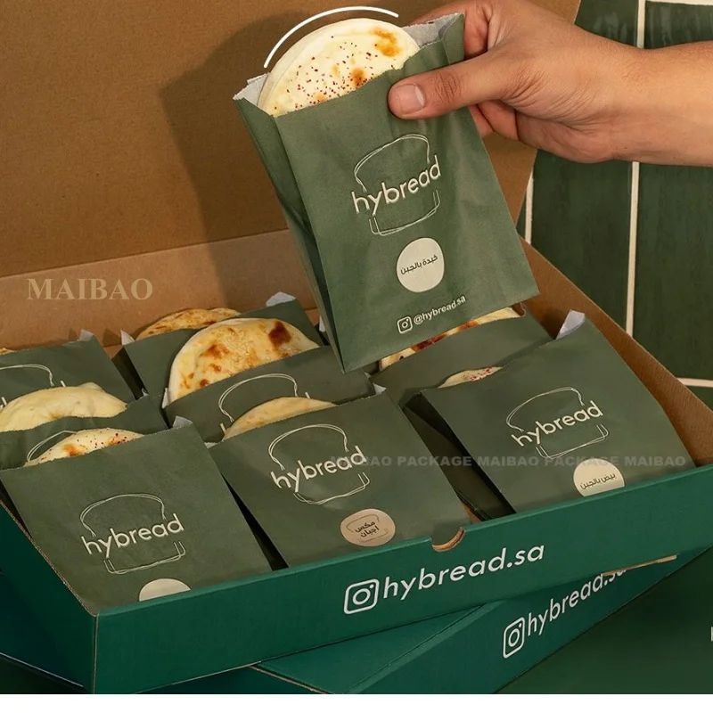 Изготовленные на заказ пакеты для выпечки из крафт-бумаги с логотипом, бумажные пакеты для печенья, хлеба, круассанов для пищевых продуктов, маслостойкие пакеты для упаковки картофеля фри на вынос