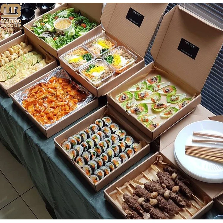 Изготовленная на заказ коробка для упаковки сладкой еды из крафт-бумаги, одноразовая упаковка для суши на вынос, контейнеры для еды в ресторане, коробка для фаст-фуда