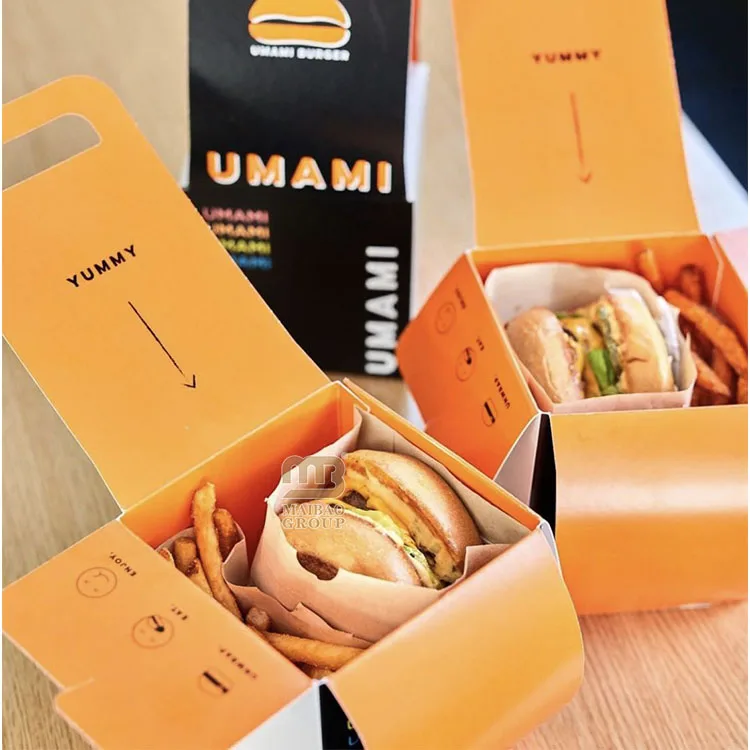 Изготовленная на заказ одноразовая пищевая картонная коробка для гамбургеров, крафт-бумага, упаковка для пищевых продуктов, ланч-бокс, эко-контейнер для пищевых продуктов, коробка для гамбургеров