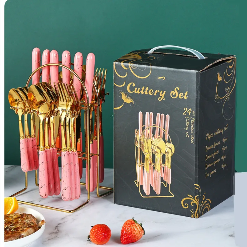Luxury Marble Ceramic Handle Stainless Steel Flatware Sets High Quality PC Spoon Knife Fork Cutlery Tea Wedding Dinnerware