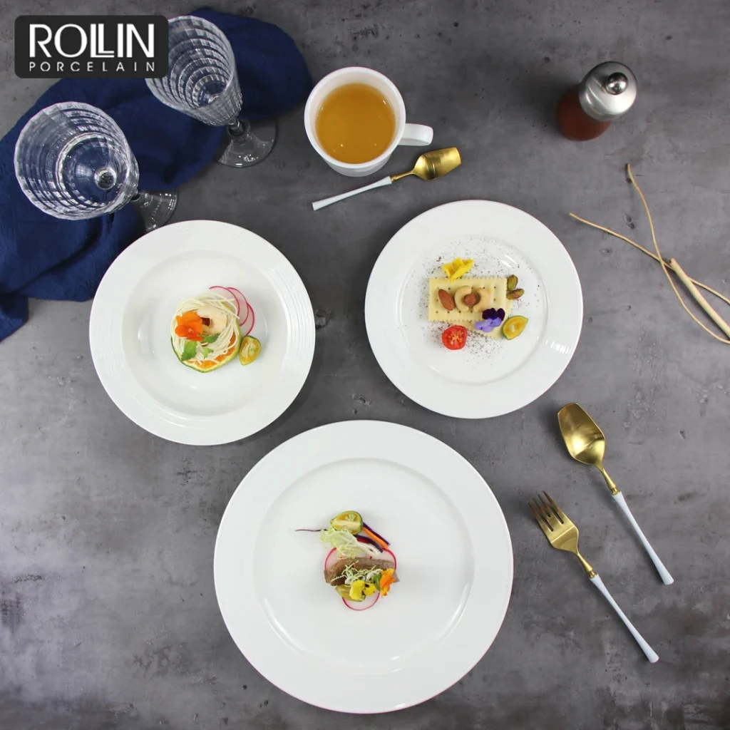 Удобства в отеле, фарфоровая белая обеденная тарелка, кухонные тарелки, керамический набор тарелок для шведского стола для ресторана общественного питания