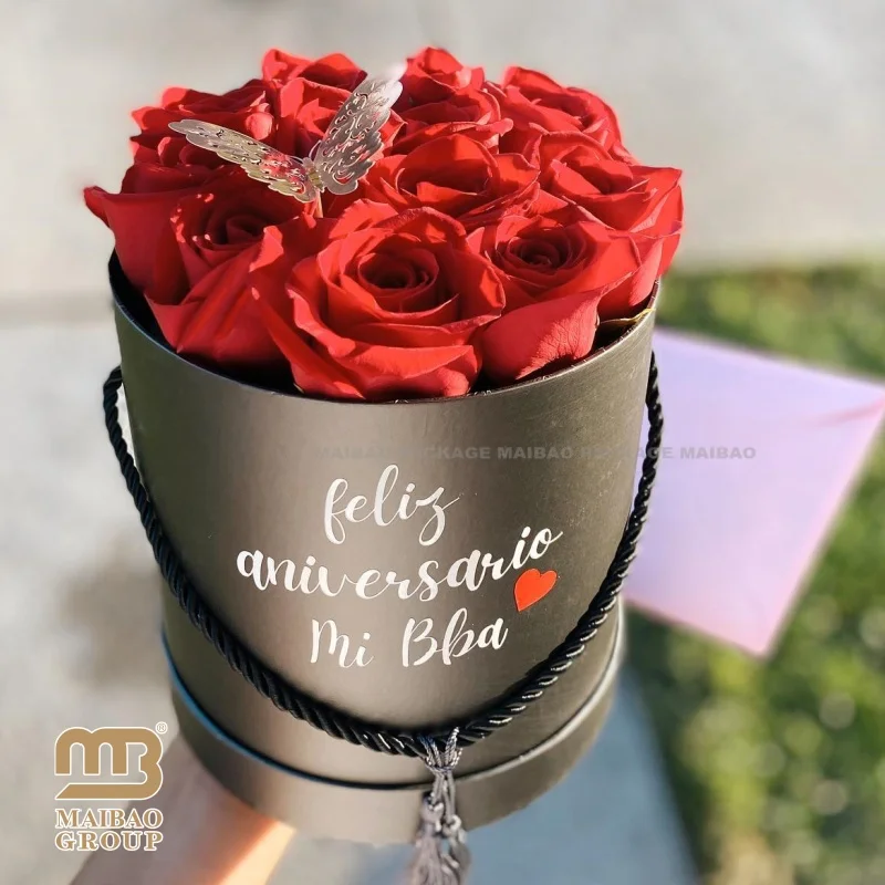 Высокое качество, черное золото, мрамор, квадратная трубка, круглая круглая роза, дисплей с длинным стеблем, цветочная коробка, жесткая картонная бумажная коробка