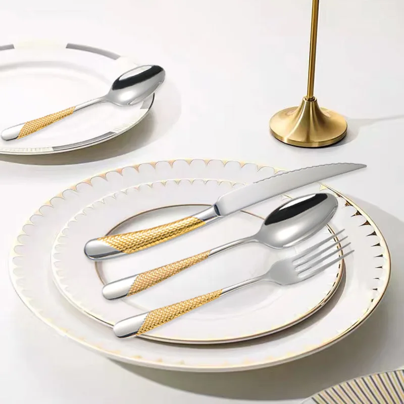 Luxury High Quality Silver and Gold Plated Stainless Steel Cutlery Set Steak Knife Fork for Home and Hotel for Parties Coffee