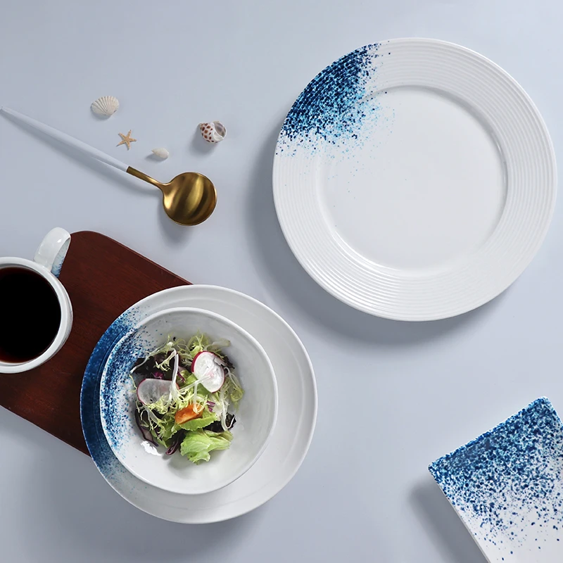 Фарфоровая фабрика, набор посуды для отелей, набор тарелок с макаронами, морепродуктами, тарелка с гребешками, набор столовой посуды для ресторана