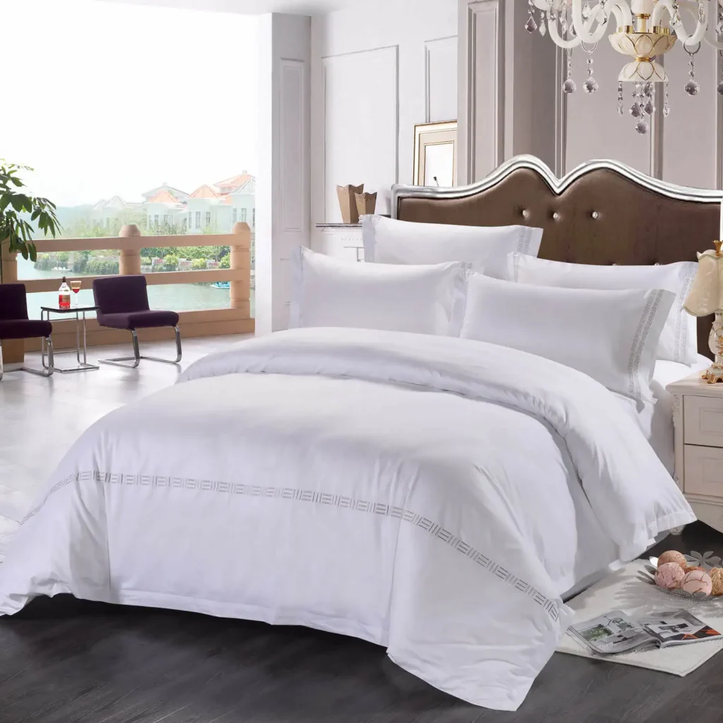 Китайская фабрика горячей продажи OEM 100% хлопок вышивка отель пододеяльник плоская простыня комплект постельного белья