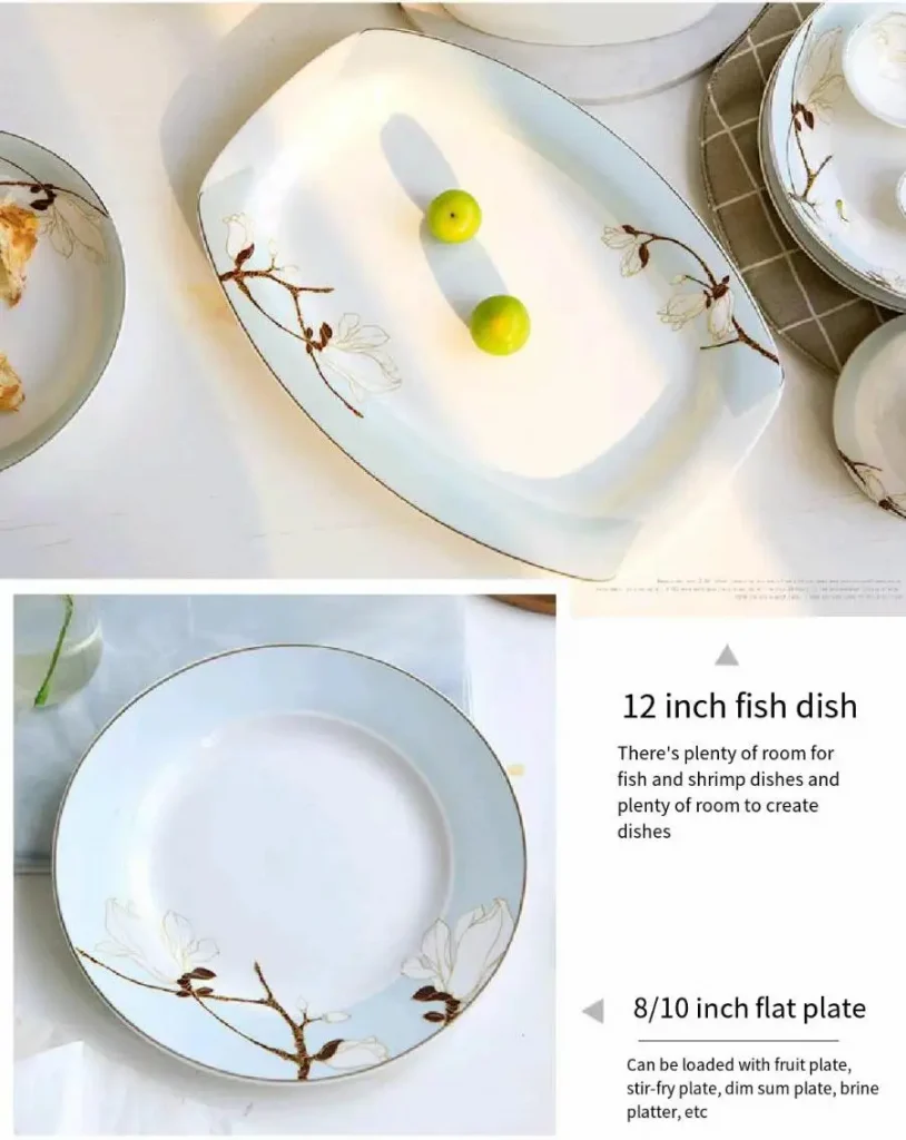 Dinner Set Plate Ceramic Porcelain Floral Design Luxury Cheap Wholesale Dishes White Plates Sets Dinnerware