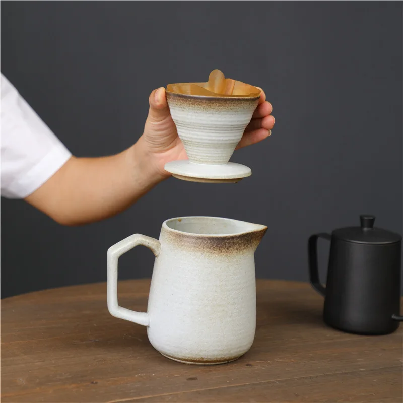 Hot Selling Creative Coarse Pottery Handmade Coffee Pot Set Ceramic Filter Cup Brewed Coffee Filter Drip Coffee Utensils