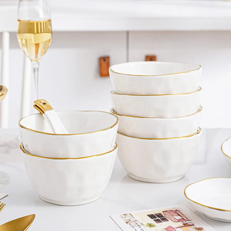 Luxury White Porcelain Ceramic Dinnerware Set Modern Round Includes Bowls and Plates for Home Dinner and Soup Use