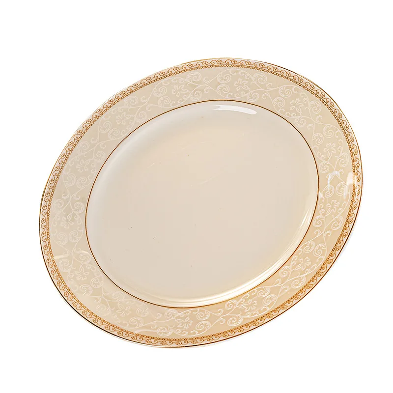 Luxury Gold Rim Tableware Set Premium Bone China Dinnerware Customized Round Ceramic Plate Glaze White Stoneware for Home Use