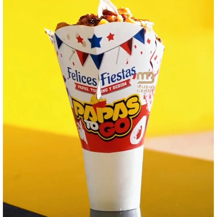 Одноразовая чашка для картофеля фри на вынос Papas Fritas Бумажный конус Одноразовые контейнеры для еды Оптовая продажа 2 в 1 Чашка для закусок и напитков