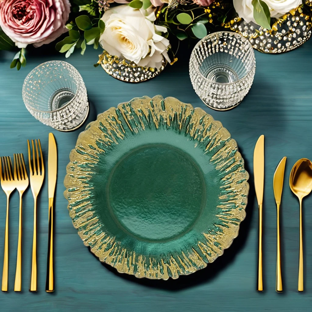 Набор посуды с коралловым узором и стеклянной тарелкой с фруктами в золотой оправе, белый, 3 варианта цвета для домашнего отеля, ресторана, свадебных вечеринок