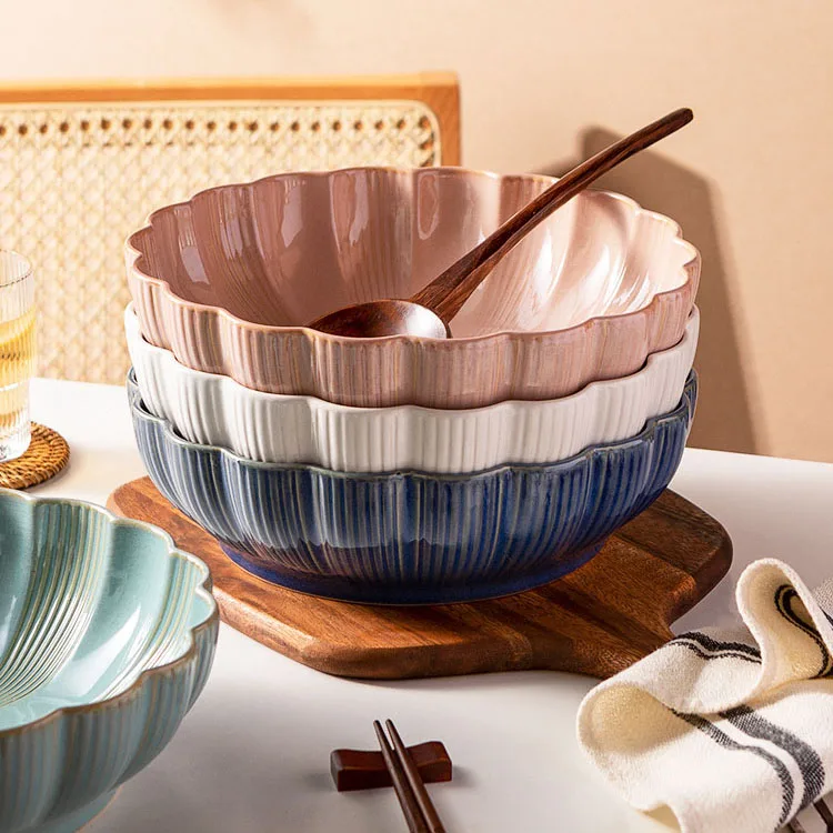 Chinese Household Food Salad Soup Bowl Poached Ceramic Bowl Large for Restaurant