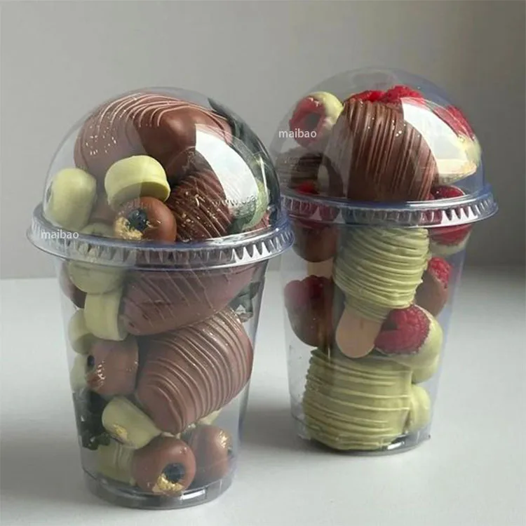Одноразовые чашки для упаковки мороженого, йогурта, прозрачные чашки для десертного парфе из ПЭТ, пластиковые чашки с логотипом для шоколада и клубники, пластиковые чашки