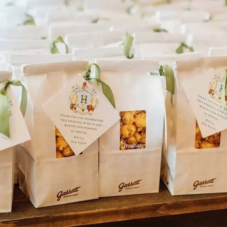 Изготовленная на заказ маслостойкая упаковочная сумка для поп-корна с оловянной завязкой, пищевые крафт-мешки для закусок, сумка для попкорна, печенья, хлеба, бумага с окном