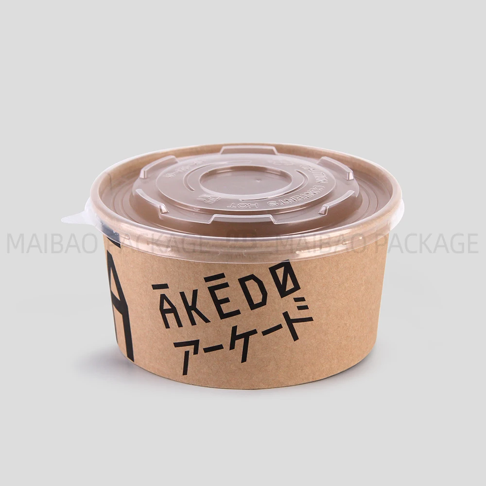 Экологичная одноразовая миска из крафт-бумаги, индивидуальный логотип, 24 унции, еда, фрукты, салат, легкая еда, обед на вынос, бумажные суповые миски с крышкой