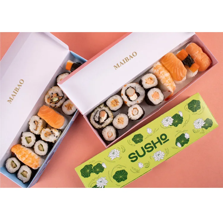 Оптовая доставка Упаковка для еды Упаковка с принтом Суши на вынос Упаковка для еды Ланч-бокс с индивидуальным логотипом Фаст-фуд на вынос Суши-бокс
