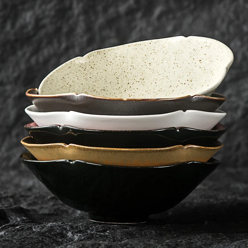 Фарфоровые сервизы нового дизайна, матовые белые волнистые цветочные керамические тарелки с лапшой Ламиан, большая миска для супа и салата на 800 мл для ресторана