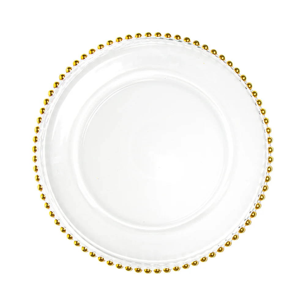 Оптовая продажа, круглые ободки из бисера, стеклянные зарядные пластины с золотыми краями, прозрачные медные винтажные серебряные зарядные пластины, свадебные украшения