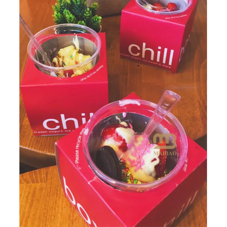 Новый дизайн, розовая пластиковая вставка в стаканчик, упаковочная коробка, одноразовые пластиковые стаканчики на заказ для йогурта, мороженого, уникальные пластиковые стаканчики для йогурта