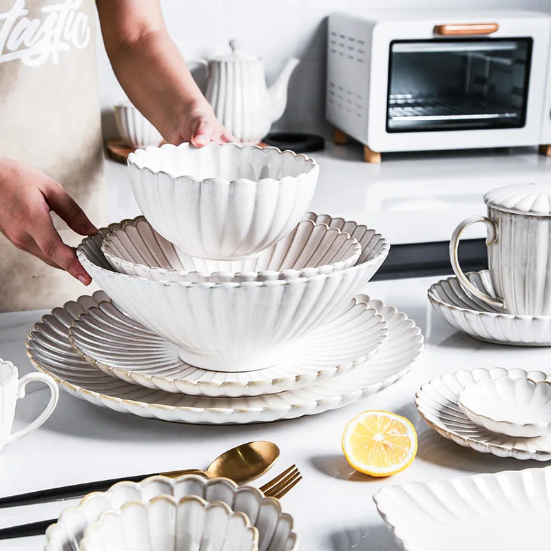 Nordic Fruit Stoneware Dinner  Ceramic Plates Bowl Set and Cup Saucer for Home Restaurant