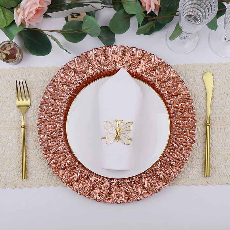 Прозрачная стеклянная посуда Дешевая оптовая продажа свадебного стекла Дизайнерские золотые зарядные пластины