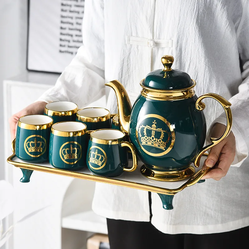 Customized  Porcelain Tea Cup Set 8 Pcs Tea Pot and Cup Sets Ceramic Teapot Set