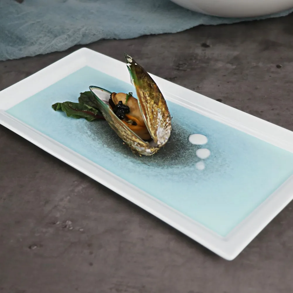 Фарфоровый обеденный сервиз Небесно-голубые керамические тарелки Набор столовой посуды Высококлассная посуда Ресторанные тарелки для французского ужина