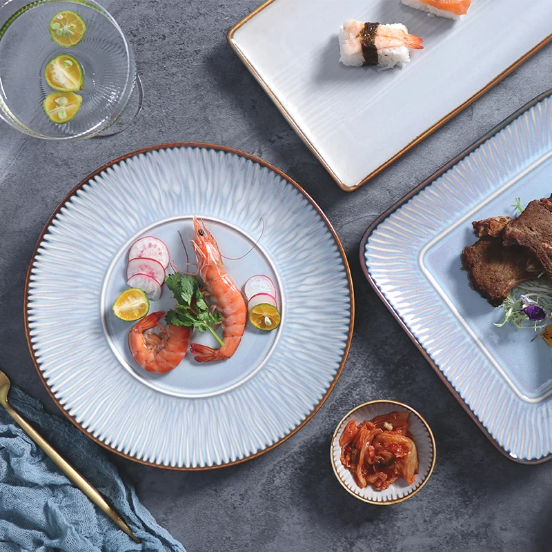 Поставки Ресторан Керамическая посуда Основная еда Фарфоровый синий набор тарелок Набор столовой посуды для вечеринки