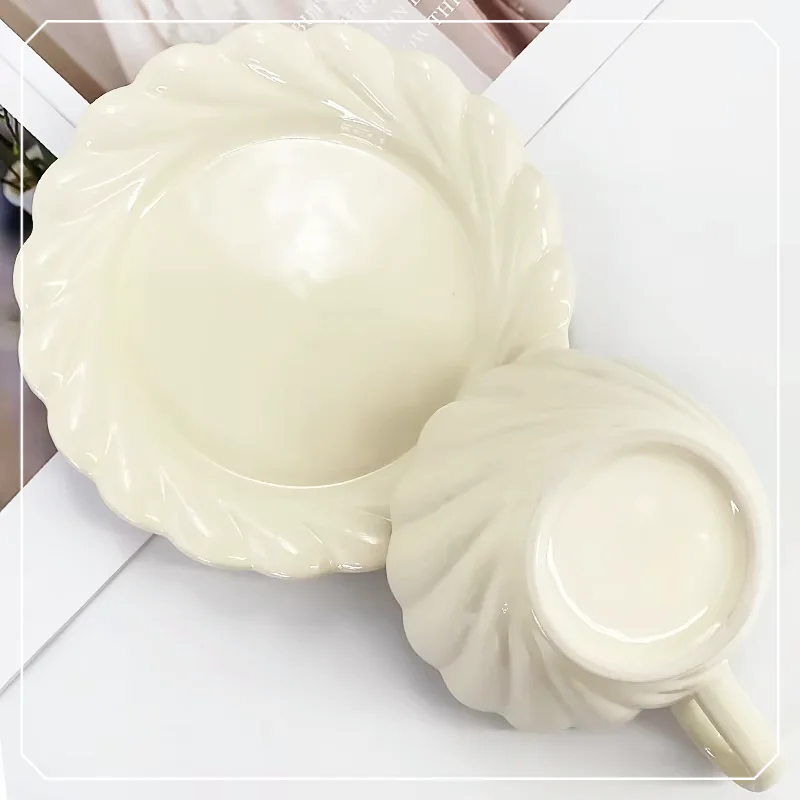 Elegant Cream Ceramic Tea Cup for Home Office Wedding Party Restaurant for Dessert Decorations
