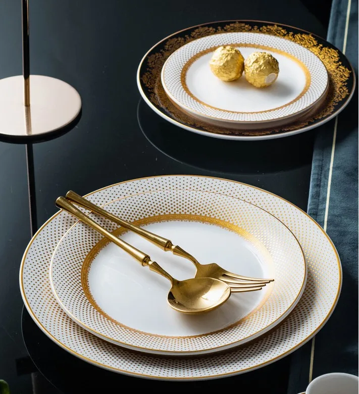 High Quality Hand-painted Golden Edge Elegant Design Modern Lifestyle Dinner Plate