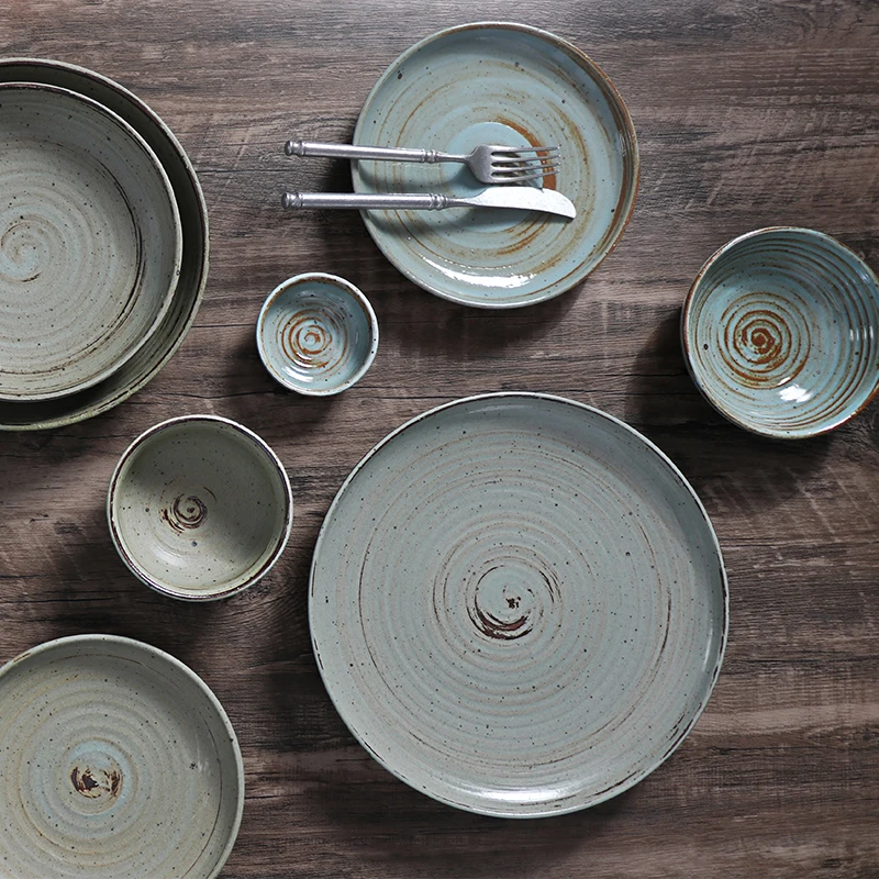 Фарфоровая посуда в японском винтажном стиле Stone Sage Vajjila Platos, посуда, тарелка Pocelana Assiette, набор керамических тарелок