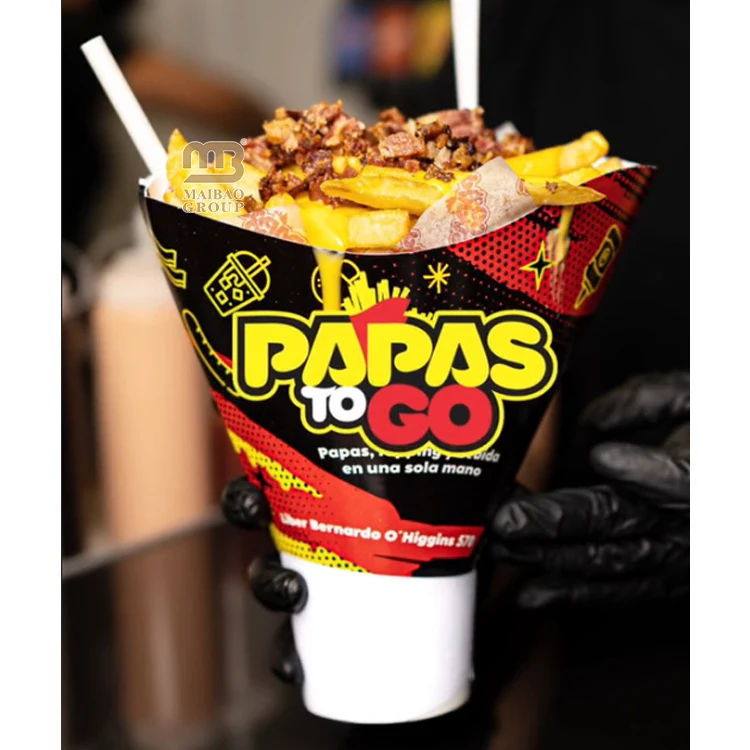 Бумажный веер с принтом на заказ для чашек. Одноразовые чашки для горячей еды. Держатель бумажного конуса для картофеля фри. Papas Fritas. Чашка для закусок и напитков 2 в 1.