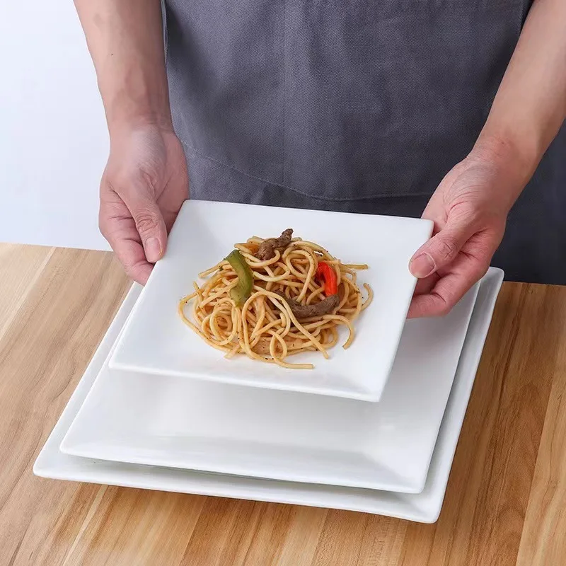 Nordic Ceramic Square Dinner Plate White Fruit Design for Restaurants Elegant Porcelain Steak and Dessert Dish