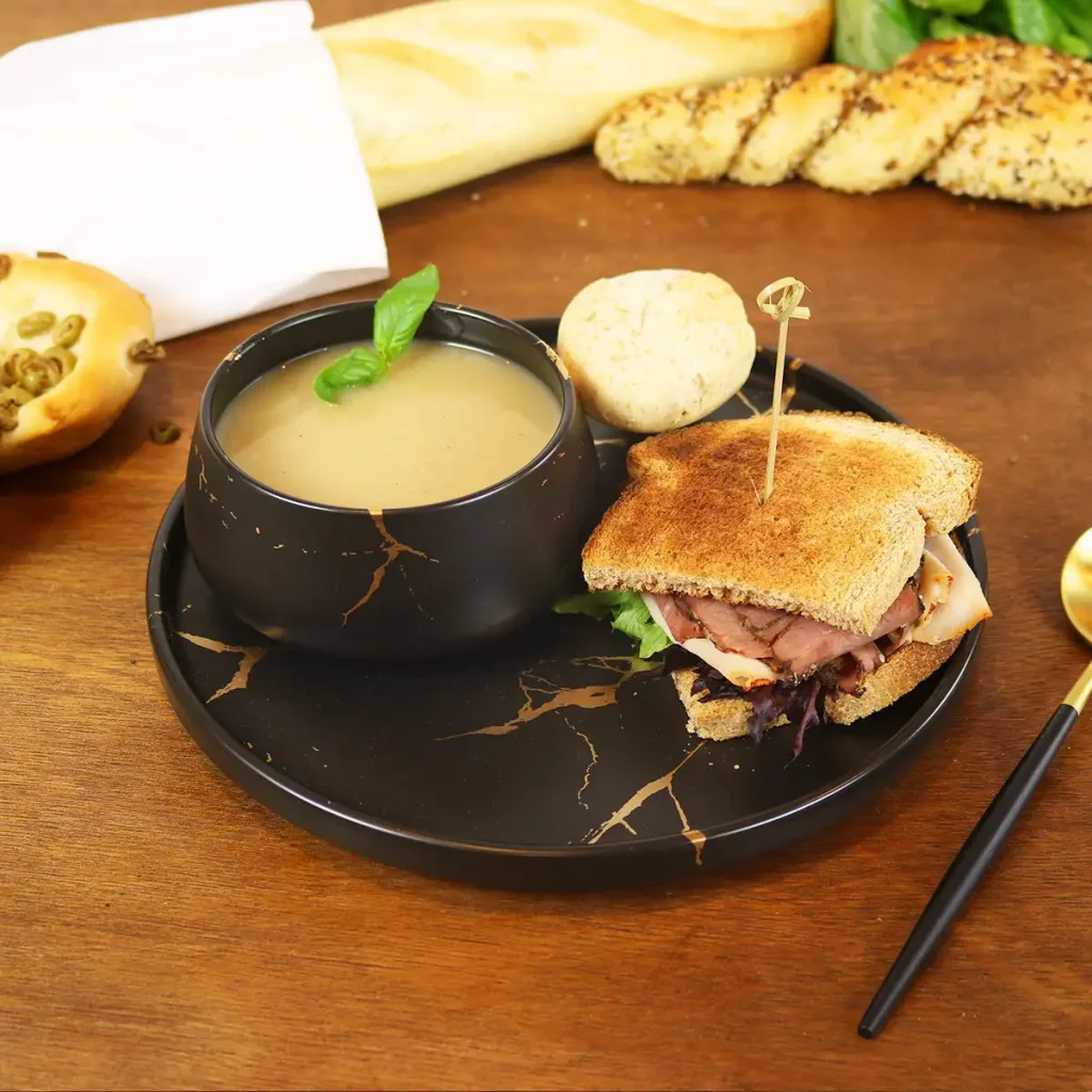 Набор керамических тарелок Nordic Veins, фарфоровый обеденный набор с золотой оправой, тарелка, посуда, мраморный обеденный набор, черный для ресторана, отеля