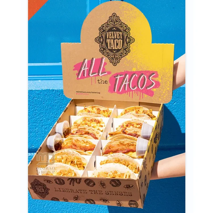 Фабрика Гуанчжоу на заказ, ресторан, обед, еда на вынос, бумажные коробки, держатель для упаковки тако, контейнер для коробки для тако на вынос