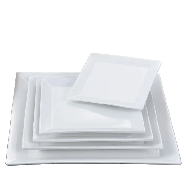 Фарфоровые обеденные тарелки гостиничного качества, квадратные белые фарфоровые обеденные тарелки, ресторанные тарелки