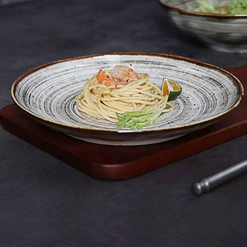 Серые ресторанные тарелки Michell, фарфоровый набор обеденных тарелок, европейская посуда, ленты, тарелки, керамические тарелки для ресторанов, посуда