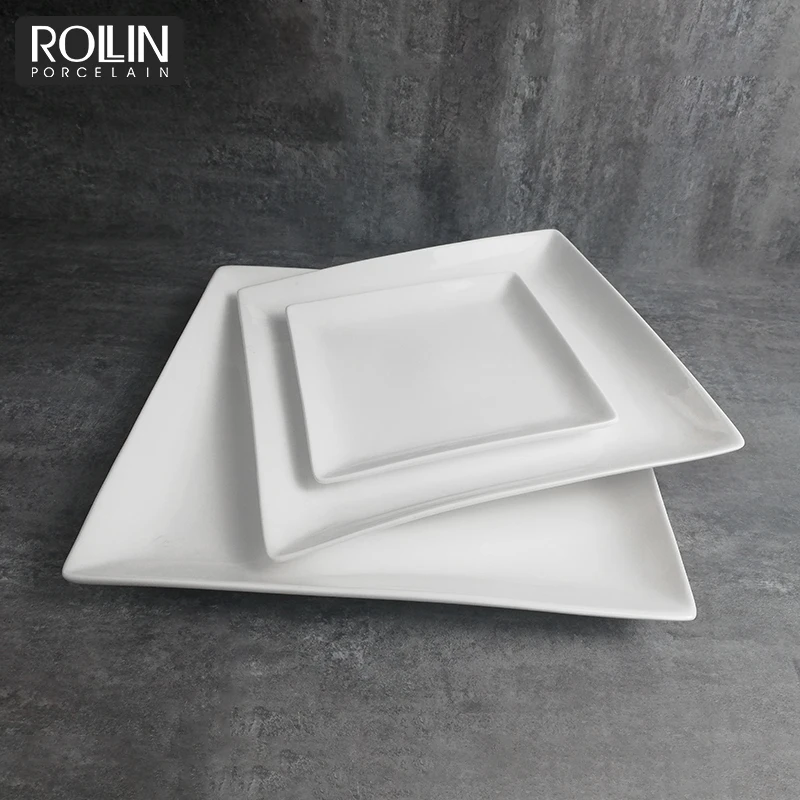 Набор керамической посуды, ресторанная посуда, оптовая продажа, керамическая белая обеденная тарелка, квадратная керамическая тарелка, обеденные тарелки