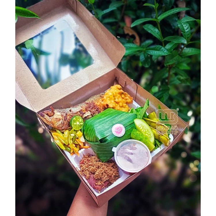 Экологичный ресторан, еда на вынос, бумажные контейнеры для салата, биоразлагаемая одноразовая коробка для упаковки пищевых продуктов с окном