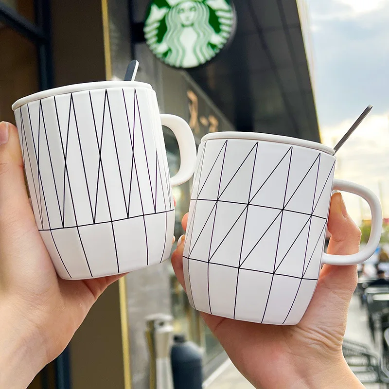 400ml Ceramic Elegant Mug With Lid Cover Spoon Home Office Reusable Coffee Cup