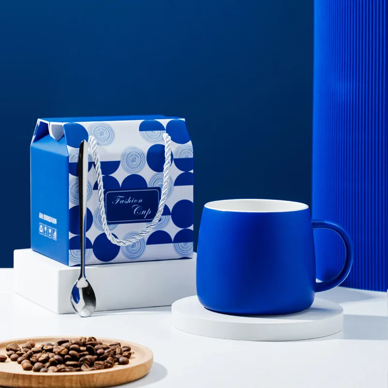 High Quality Klein Blue Coffee Ceramic Mug and Saucer Set with Custom Business Logo for Tea Cups & Saucers Gift